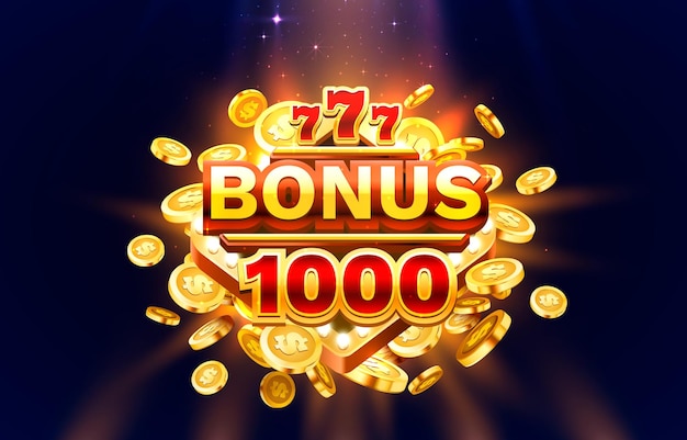 Casino slots machine winner, jackpot fortune bonus 1000, 777 win banner. Vector illustration