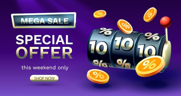 Vector casino slots mega sale 10 korting banner promotie flyer speciale aanbieding vector