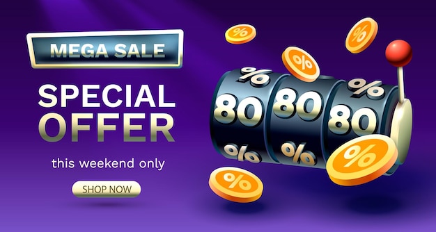 Casino slots mega sale 80 off banner promotion flyer Special offer Vector