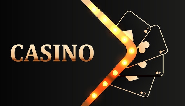 Casino social media banner design decorated with golden sparkling game card symbols