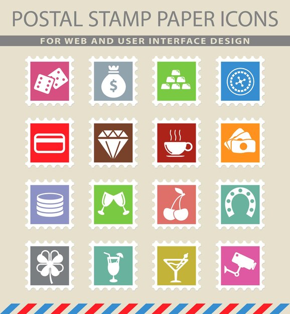 Casino symbols on mail paper icons