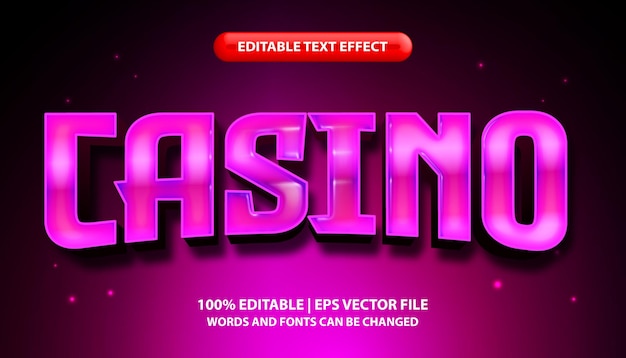 Casino text editable 3d text effect style pink neon glow effect text style