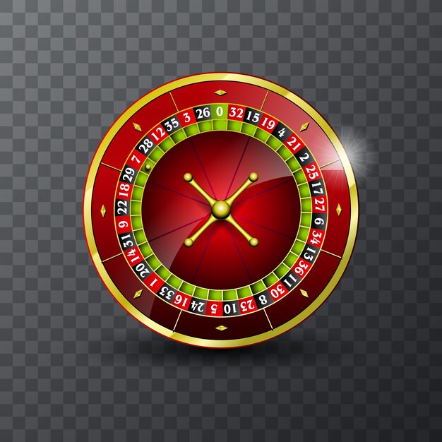 Vector casino theme with roulette wheel on transpareent background.