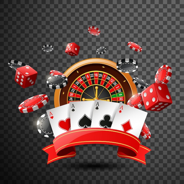 Vector casino  with red ribbon on isolated transparent background.