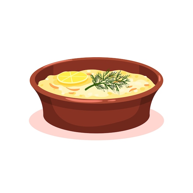 Casserole with vegetables and meat moussaka Bulgarian cuisine national food dish vector Illustration isolated on a white background