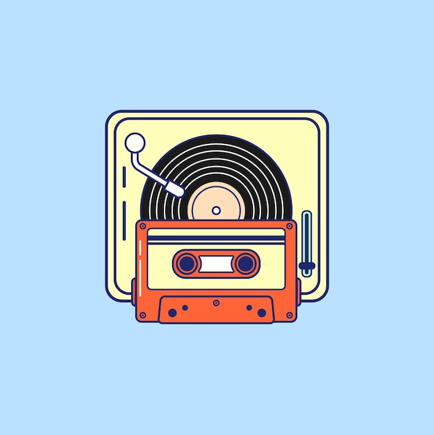 Vector cassete vinyl vintage music player illustration vector