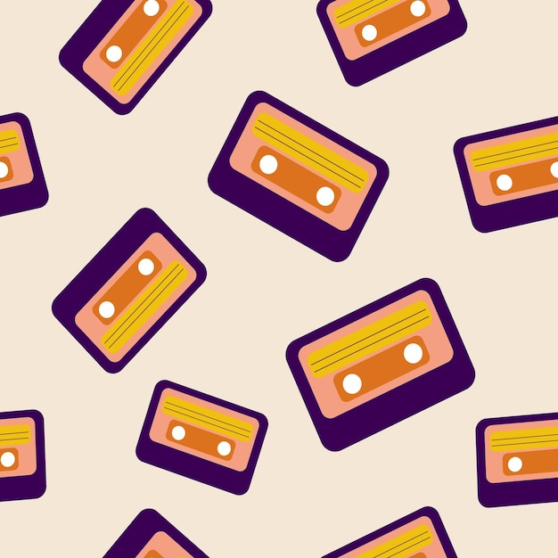 Cassette patroon. 90s, 80s en 70s retro muziek naadloze textuur. oude geluidsopname, vector