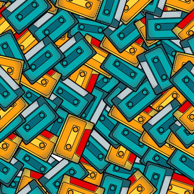 Cassette pop art seamless pattern