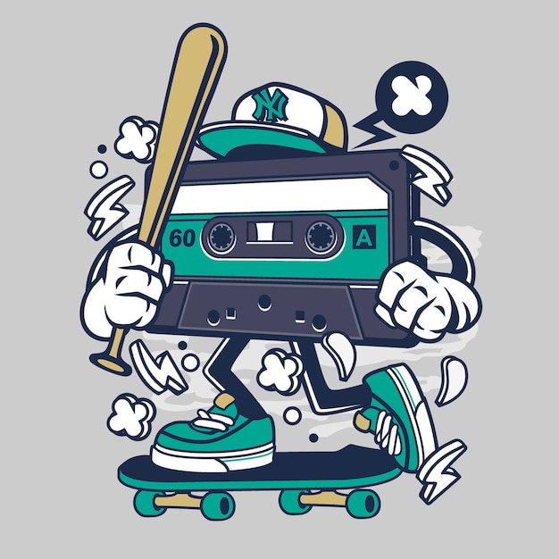 Vector cassette skater cartoon