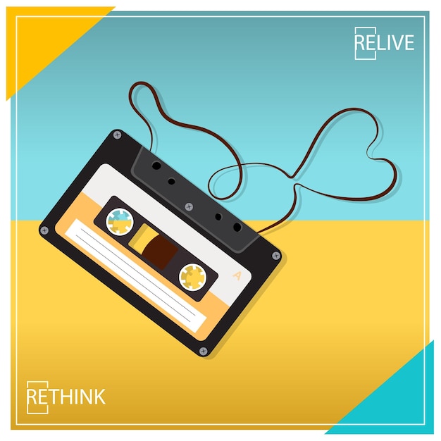 Cassette tape on blue and yellow background, Nostalgic 90,s wallpaper