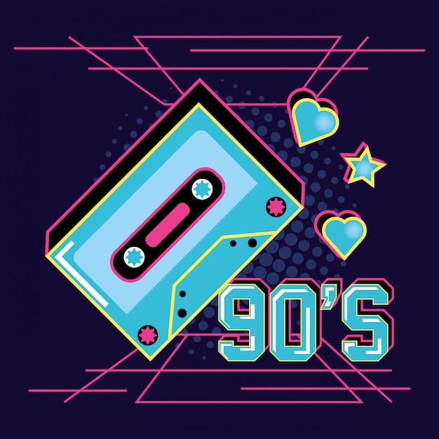 Premium Vector | Cassette tape of nineties and decoration