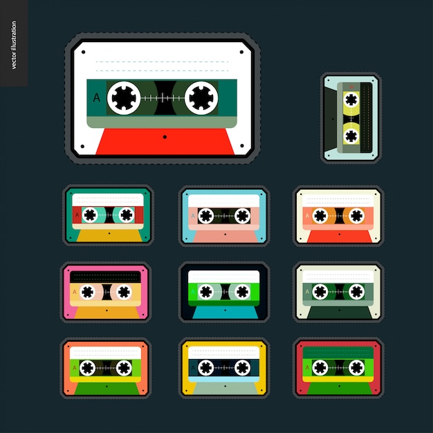 Vector cassette tapes patches flat set