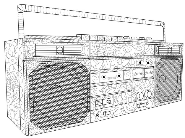 Cassettedeck of tapemachine antistress kleuring elektronische apparatuur Bandrecorder voor cassettes Vector