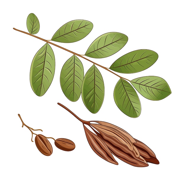 Vector cassia leaf and nutmag vector clipart white background