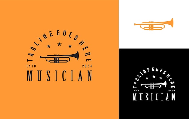 Cassic trumpet brass music instrument logo design vector