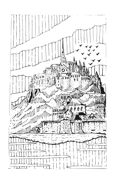 Vettore castel sulla collina illustrazione vettoriale di schizzo