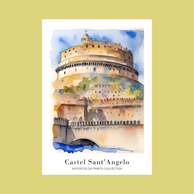 카스텔 산트 안젤로 (Castel Sant'Angelo) - 이탈리아의 아쿠아롤러 그림, 인쇄 가능한 포스터