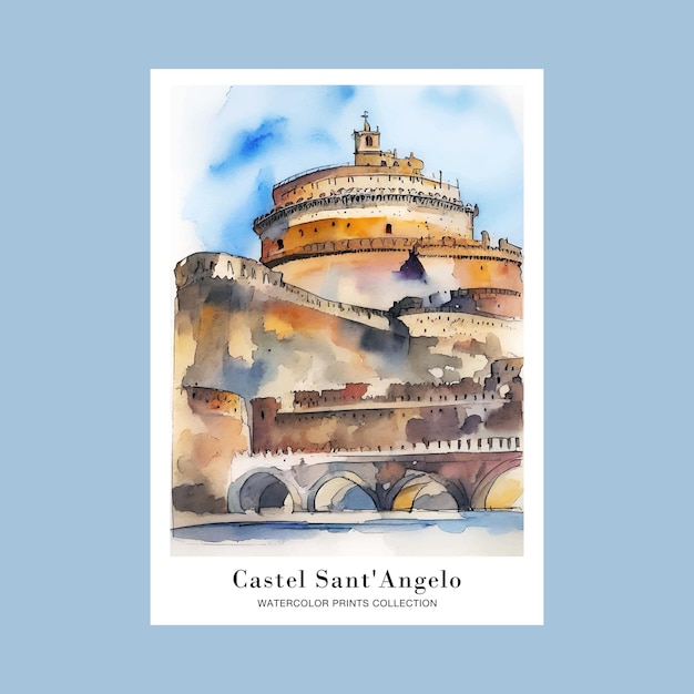 카스텔 산트 안젤로 (Castel Sant'Angelo) - 이탈리아의 아쿠아롤러 그림, 인쇄 가능한 포스터