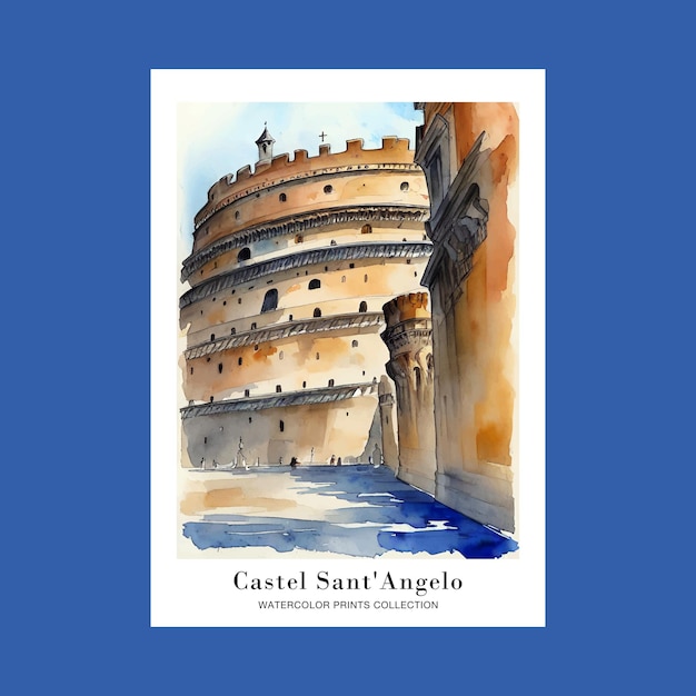 Castel Sant039Angelo Italy Watercolor Painting Printable Poster