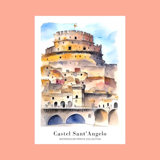 벡터 카스텔 산트 안젤로 (castel sant'angelo) - 이탈리아의 아쿠아롤러 그림, 인쇄 가능한 포스터