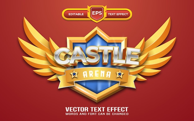 Vector castle arena 3d logo editable text effect with golden style