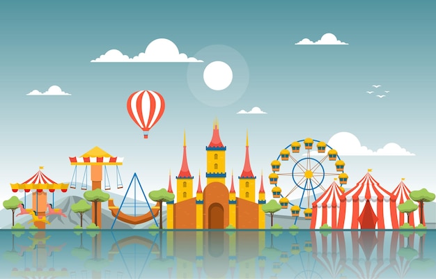 Castle circus amusement park happy holiday illustration