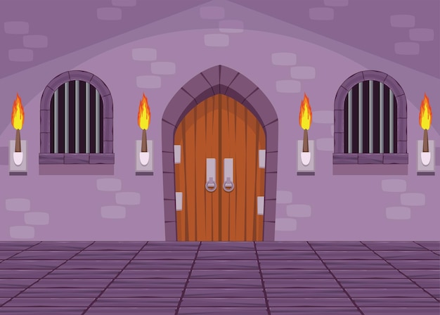 Vector castle door and torches