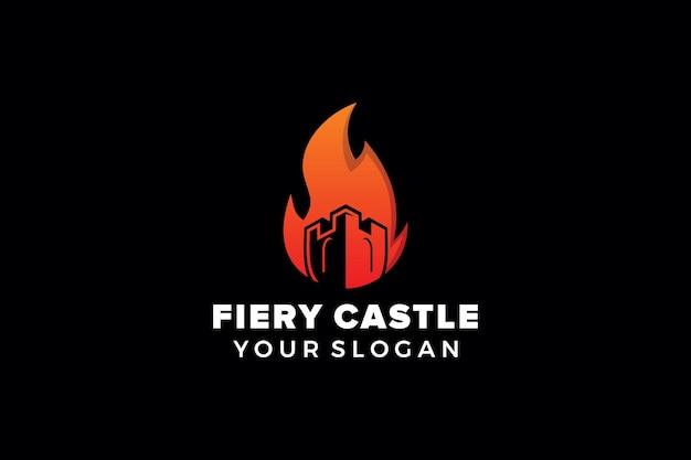 Design del logo del castello e del fuoco