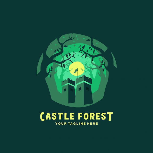 Castle forest-logo met plat ontwerp