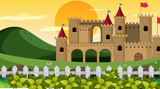 Vector castle in garden scene