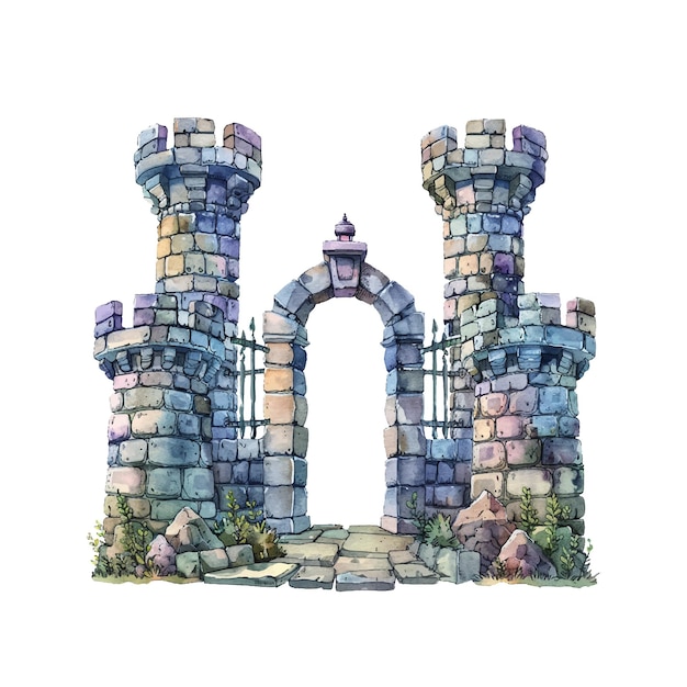 castle gate vector illustration in watercolor style