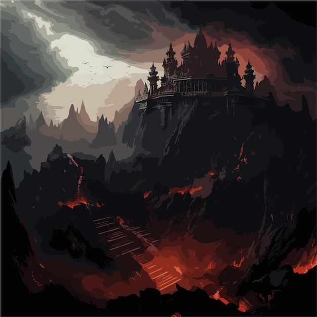 a castle on a hill with a dark sky game background