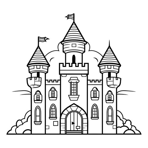 Vector castle icon in outline style on a white background vector illustration