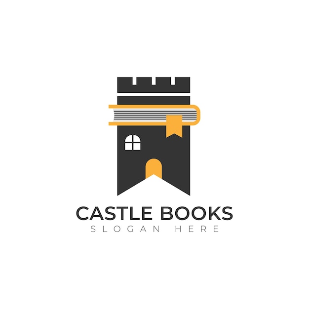 Concetto di logo del castello e della biblioteca