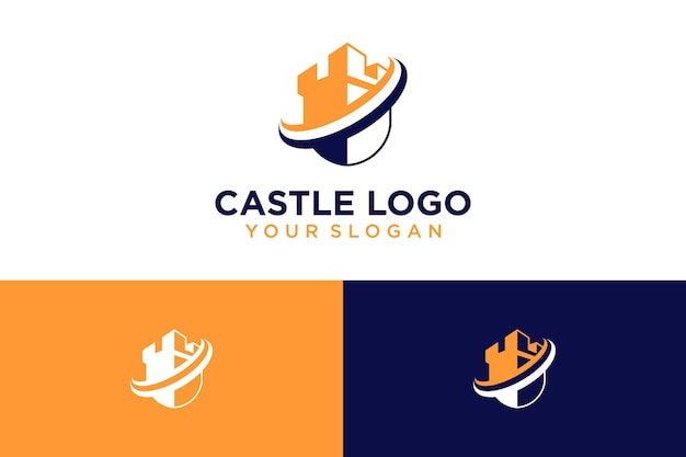 Castle logo design with shield and power