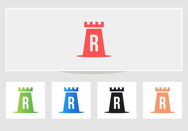 Castle Logo On Letter R Concept Vector Template