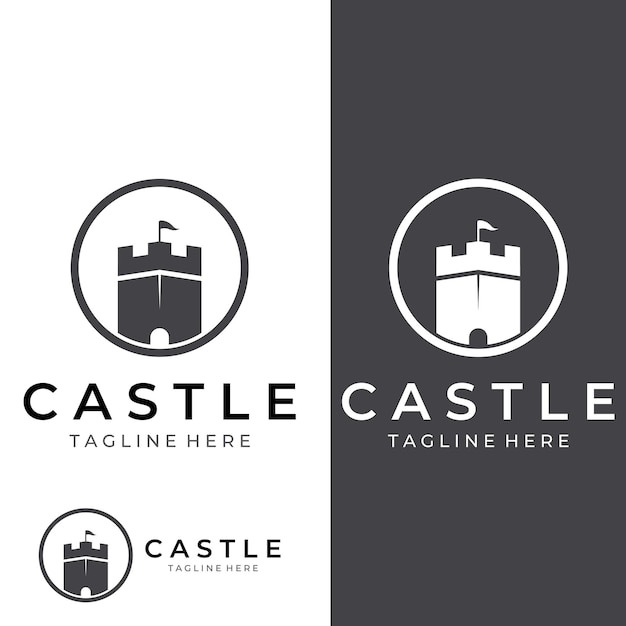 Logo castello silhouette logo castello con modello di illustrazione vettoriale design combinazione scudo