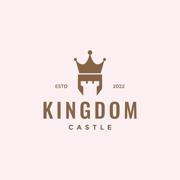 Castle monument crowned kingdom empire shield guard hipster vintage logo design vector icon illustration template