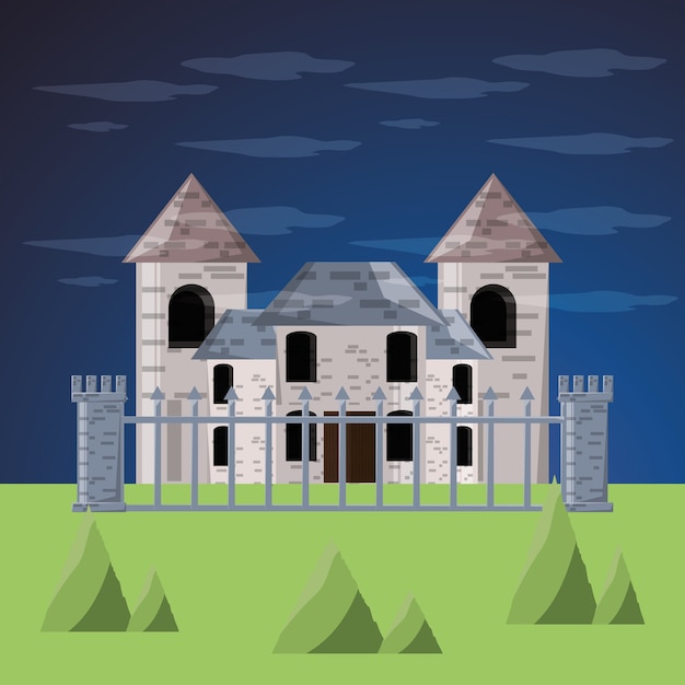 Замок и сосны дворцовой средневековой и сказочной темы