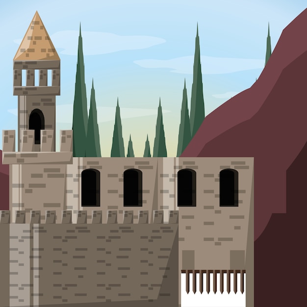 castle and pine trees of palace medieval 