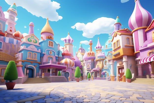 Vector castle princess magic pink castle in de wolken fantasy wereld sprookjeslandschap