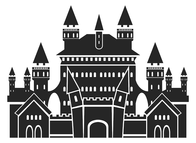 Vector castle silhouette ancient fantasy building with stone towers