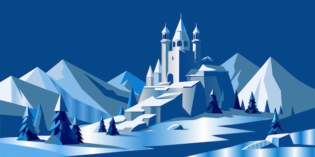 Vector a castle in the snow with a blue background