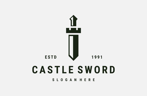 Disegno dell'illustrazione vettoriale del modello del logo della spada del castello