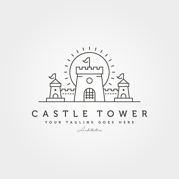 Castle tower logo with sunburst vector symbol illustration design