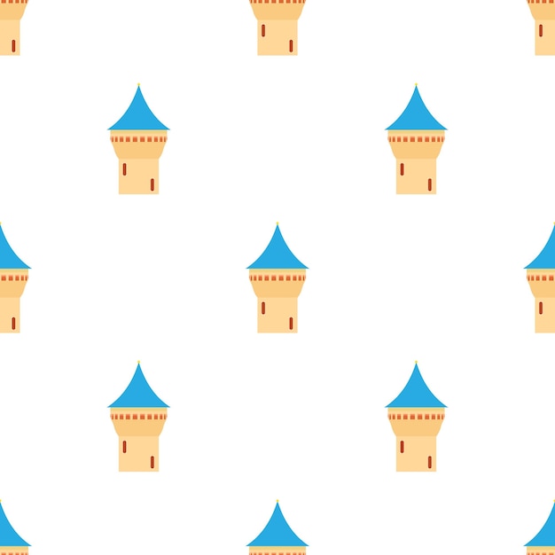 Вектор Башня замка с голубым остроконечным куполом, бесшовная фоновая текстура, повторяющая геометрический вектор обоев