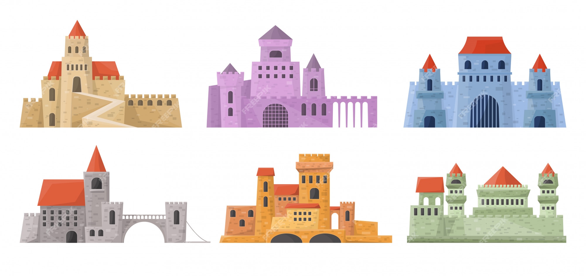 Premium Vector  Set of medieval castles fortresses and towers