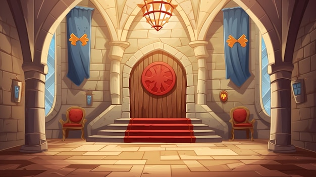 Vector a castle with a red door and a red door