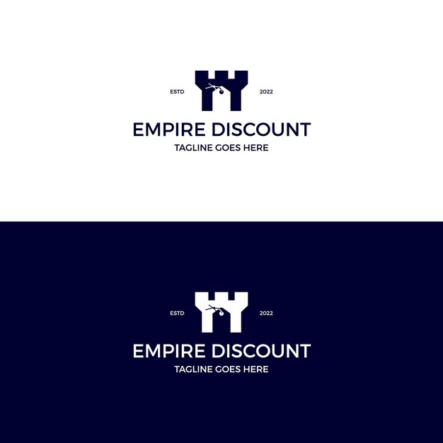 Castle with symbol discount in negative space logo design inspiration