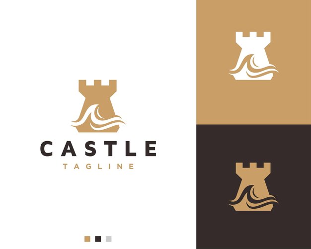 Castle with wave logo design inspiration